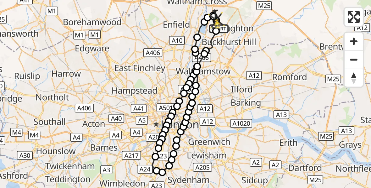 Flight route Police Helicopter Sewardstonebury - Sewardstonebury, 02 September 2026, 20:39