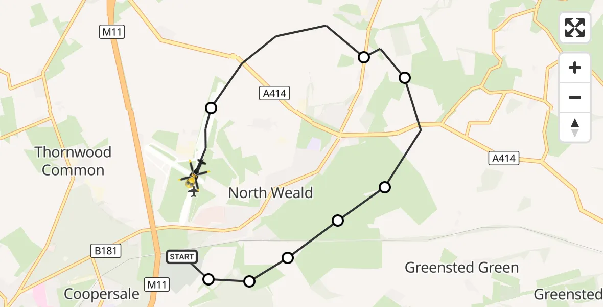 Flight route Police Helicopter North Weald Airfield - North Weald Airfield, 02 September 2026, 23:31