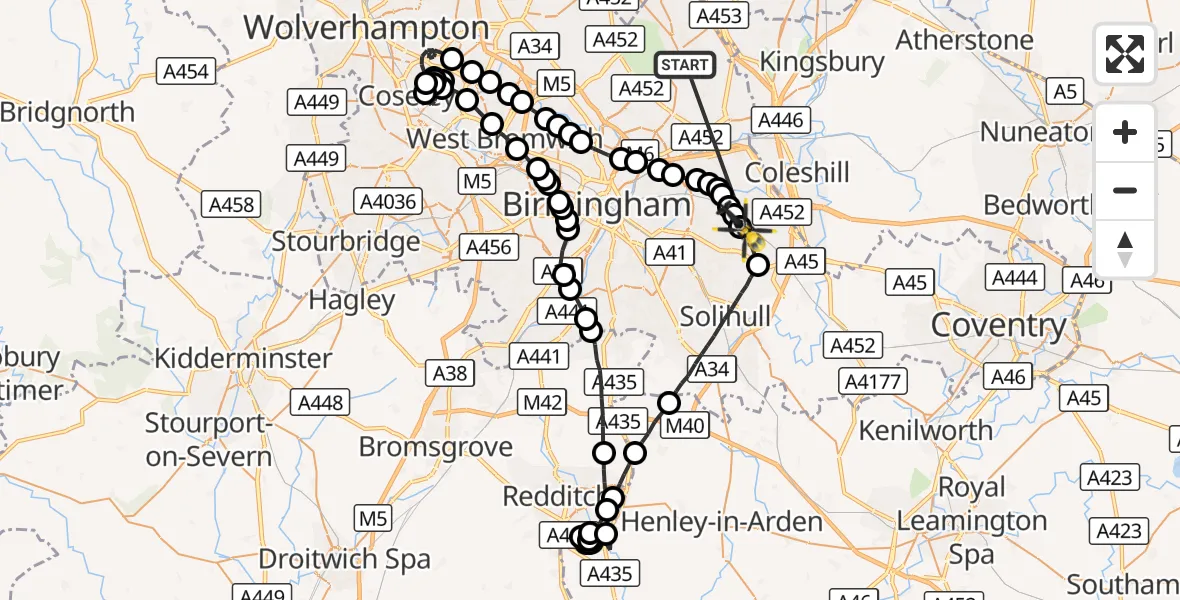 Flight route Police Helicopter Sutton Coldfield - Birmingham Airport, 03 September 2026, 00:56