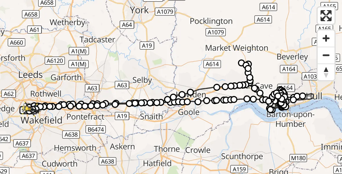 Flight route Police Helicopter East Ardsley - Ossett, 03 September 2026, 04:20