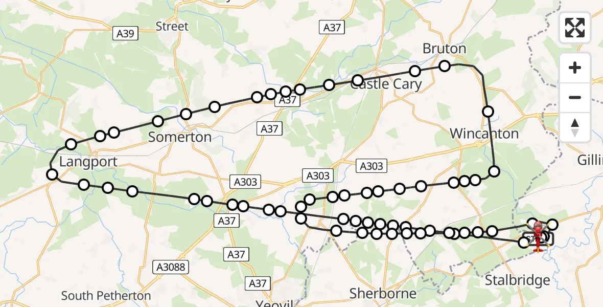 Flight route Air Ambulance Helicopter Henstridge Airfield - Henstridge Airfield, 03 September 2026, 07:25