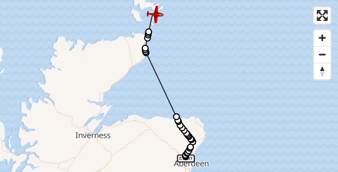 Flight route Air Ambulance Aircraft Aberdeen International Airport - North Atlantic Ocean, 03 September 2026, 08:32