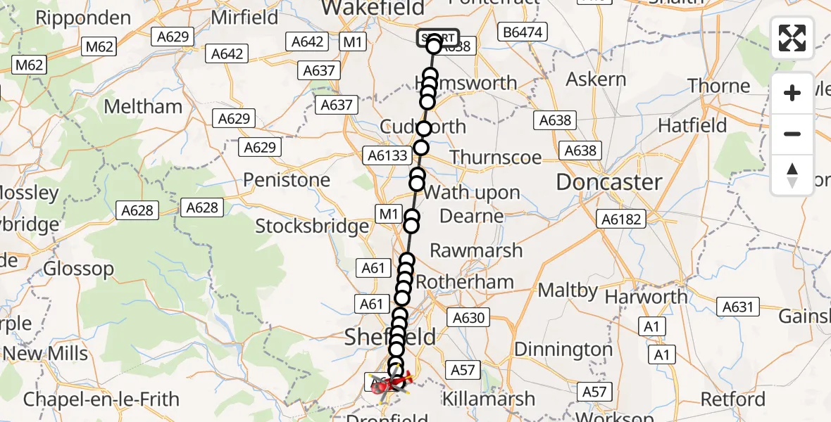 Flight route Air Ambulance Helicopter YAA Nostell Helicopter Port - Norton, 03 September 2026, 08:39