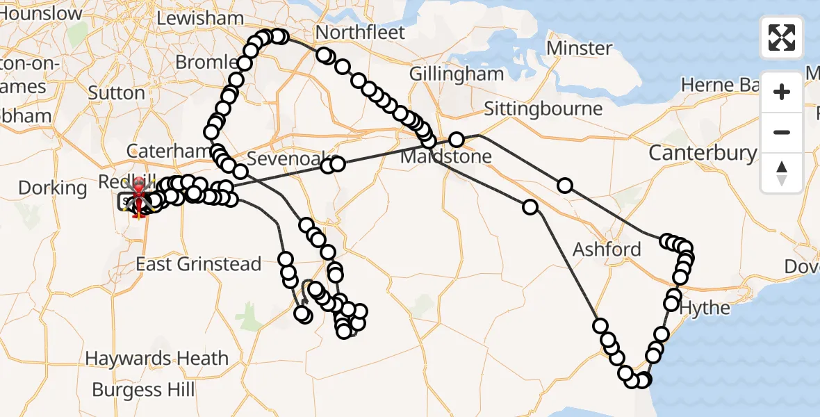 Flight route Air Ambulance Helicopter Redhill Aerodrome - Redhill Aerodrome, 03 September 2026, 08:57