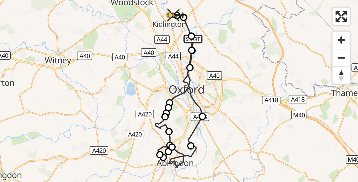 Flight route Police Helicopter Cherwell - Hampton Poyle, 03 September 2026, 09:00
