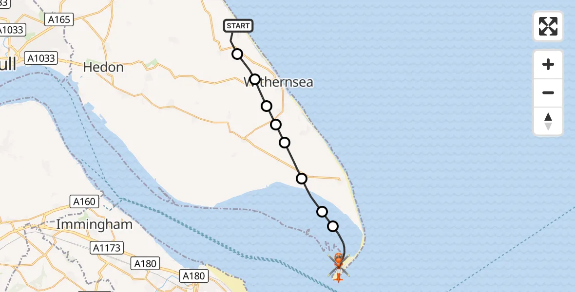 Flight route Coastguard Helicopter Roos - North Sea, 03 September 2026, 09:10