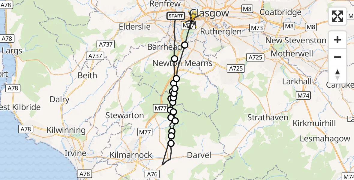 Flight route Police Helicopter Glasgow - Glasgow, 03 September 2026, 09:24