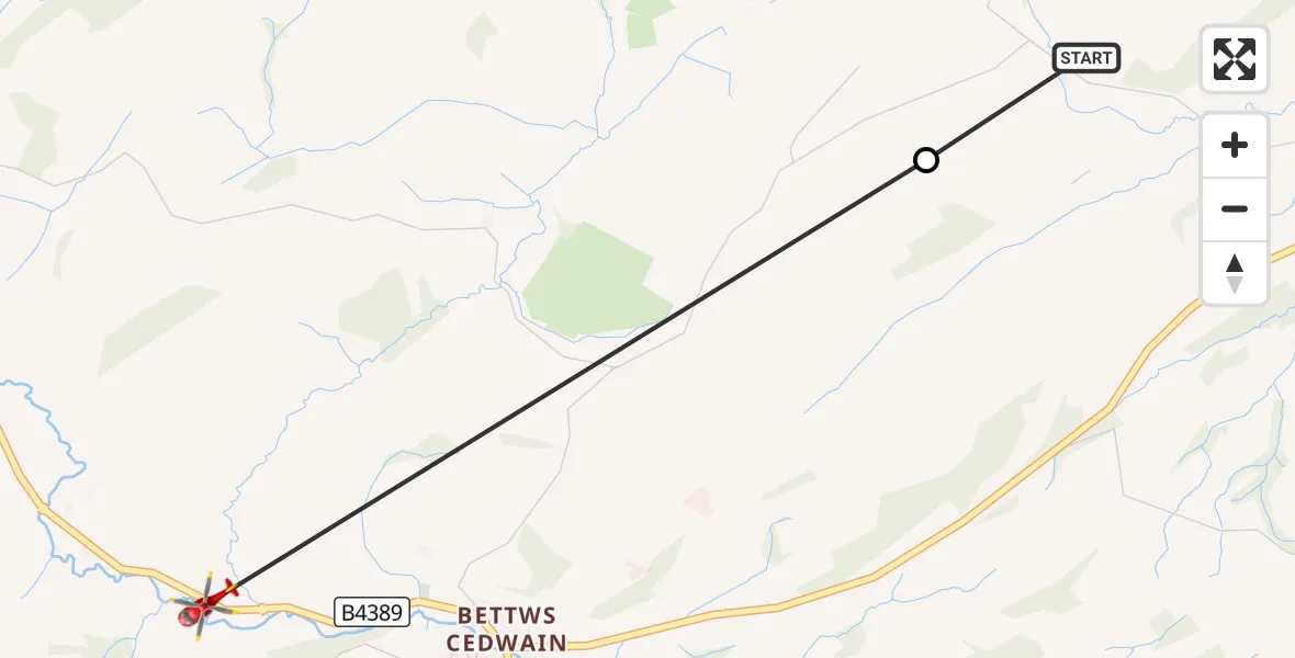 Flight route Air Ambulance Helicopter Berriew - Tregynon, 03 September 2026, 09:48