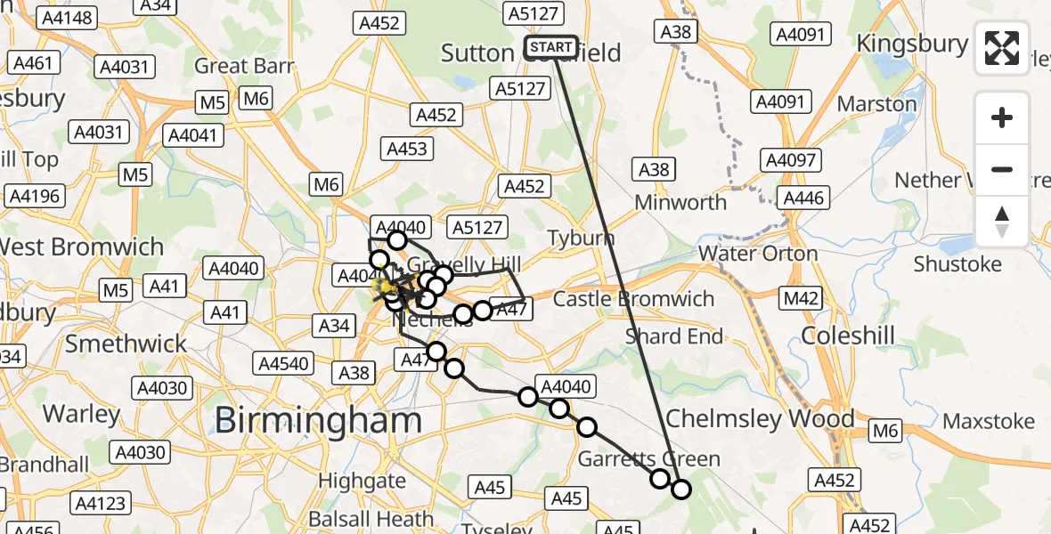 Flight route Police Helicopter Sutton Coldfield - Nechells, 03 September 2026, 10:21