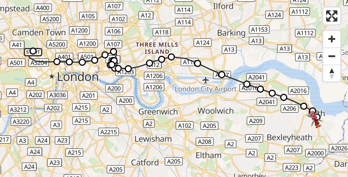Flight route Air Ambulance Helicopter City of Westminster - North End, 03 September 2026, 10:42