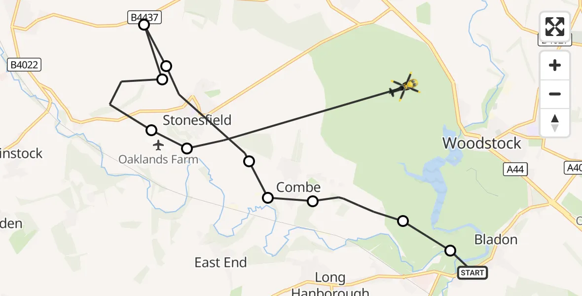 Flight route Police Helicopter Bladon - West Oxfordshire, 03 September 2026, 11:07