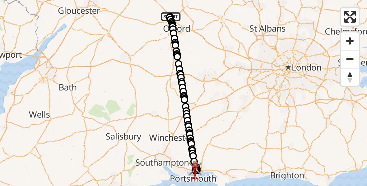 Flight route Air Ambulance Helicopter London Oxford Airport - Queen Alexandra Hospital, 03 September 2026, 11:23