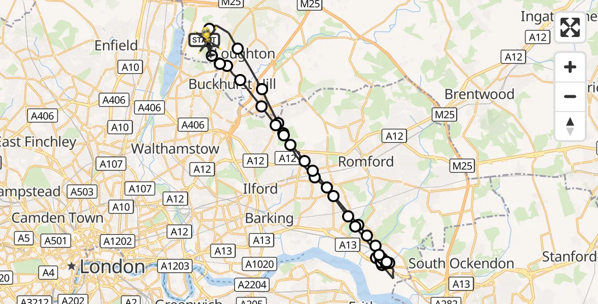 Flight route Police Helicopter Metropolitan Police Air Support Unit Lippitts Hill - Metropolitan Police Air Support Unit Lippitts Hill, 03 September 2026, 11:24