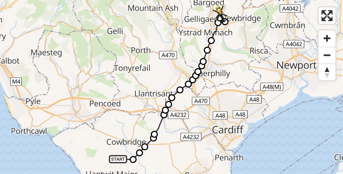 Flight route Police Helicopter Sigingstone - Blackwood, 03 September 2026, 11:59