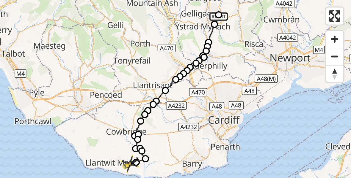 Flight route Police Helicopter Blackwood - MOD St Athan, 03 September 2026, 12:13