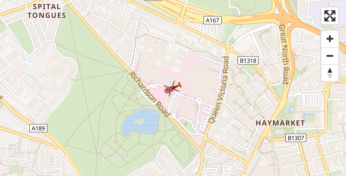 Flight route Air Ambulance Helicopter Newcastle Royal Victoria Infirmary - Newcastle Royal Victoria Infirmary, 03 September 2026, 12:25