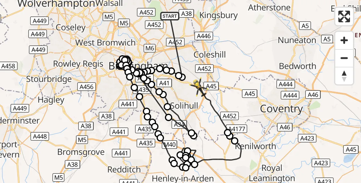 Flight route Police Helicopter Sutton Coldfield - Birmingham Airport, 03 September 2026, 12:45