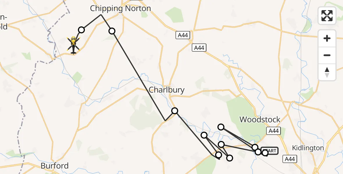 Flight route Police Helicopter Bladon - Churchill, 03 September 2026, 12:57