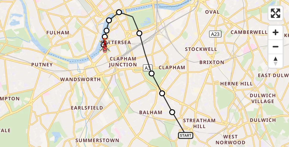 Flight route Air Ambulance Helicopter Streatham - London Heliport, 03 September 2026, 13:03