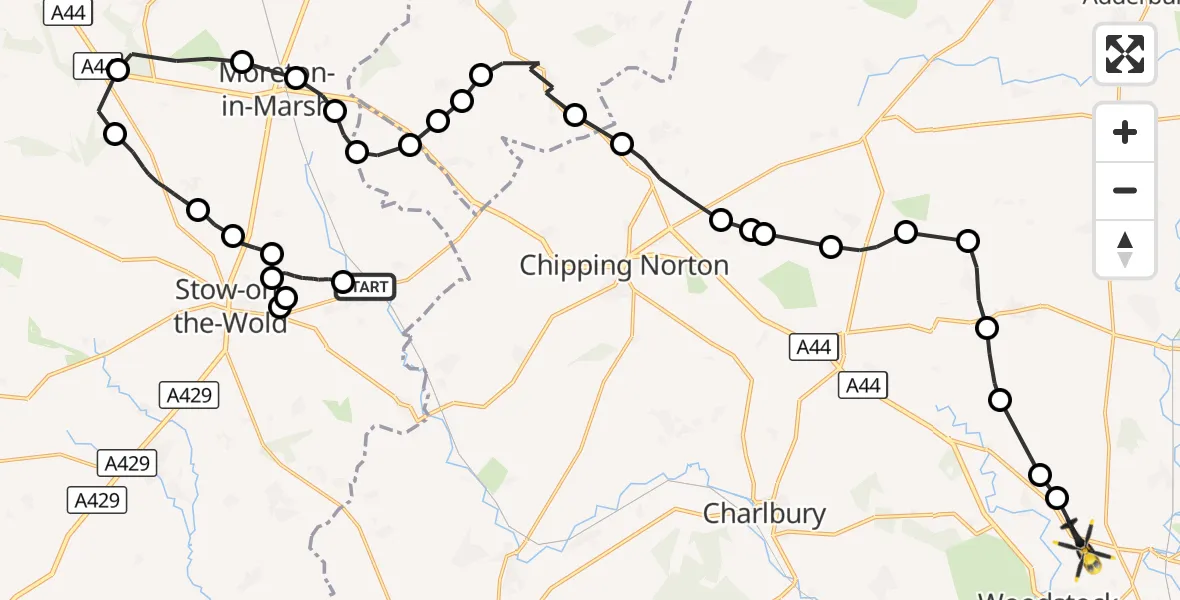 Flight route Police Helicopter Lower Oddington - Tackley, 03 September 2026, 13:07