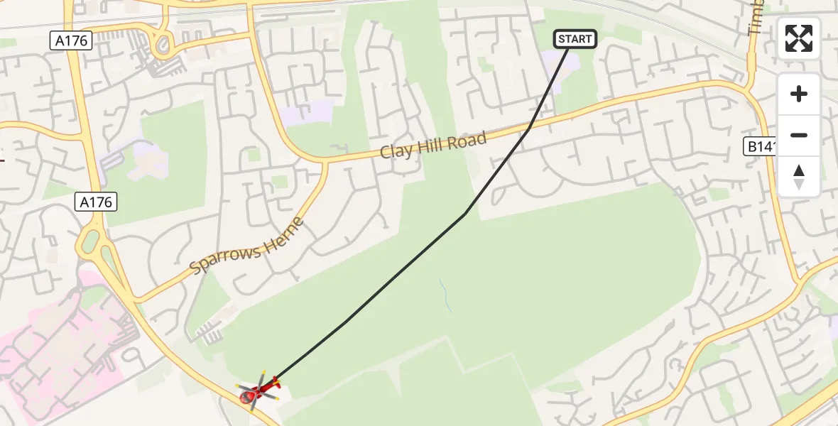 Flight route Air Ambulance Helicopter Basildon - Basildon, 03 September 2026, 14:00
