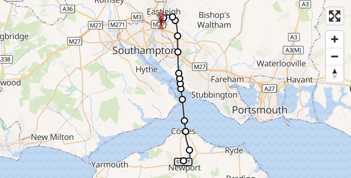 Flight route Air Ambulance Helicopter St Marys Hospital Isle Of Wight - Southampton Airport, 03 September 2026, 14:10