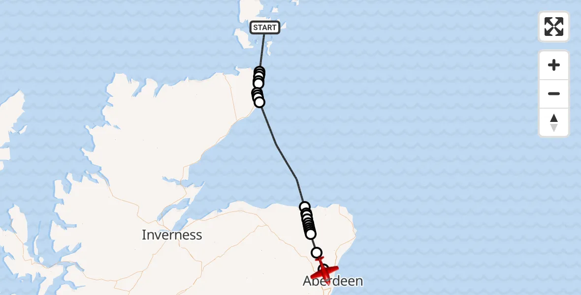 Flight route Air Ambulance Aircraft North Atlantic Ocean - Dyce, 03 September 2026, 14:46
