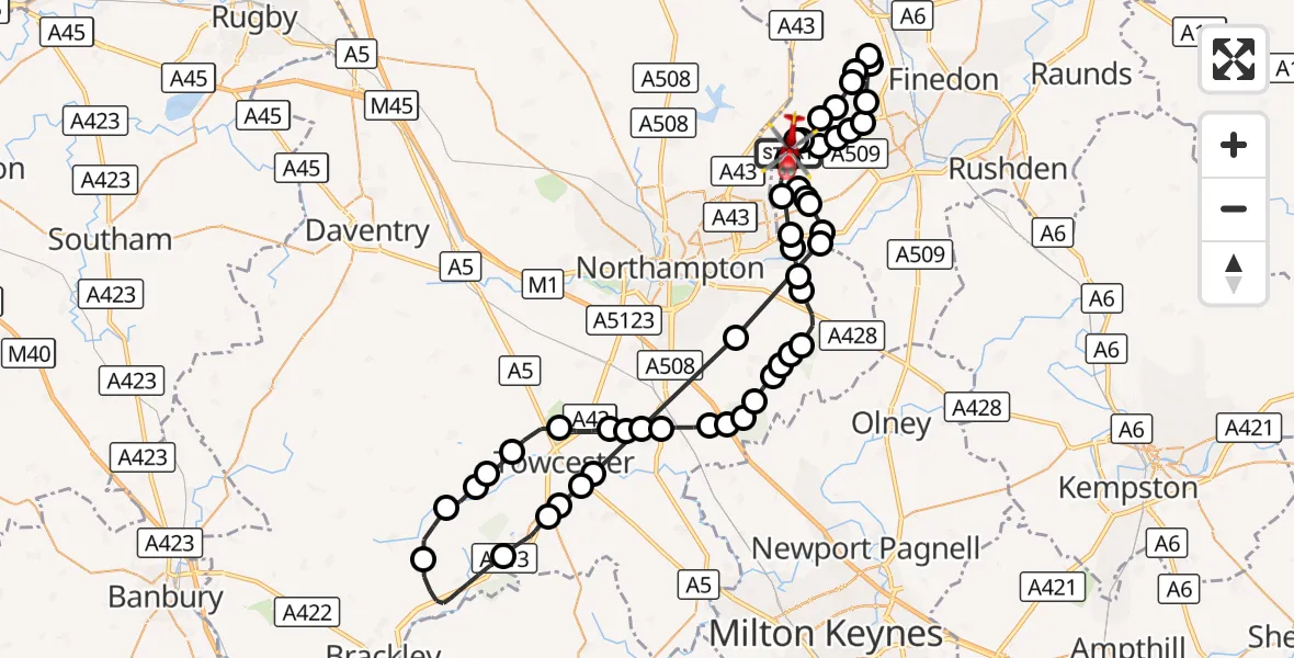 Flight route Air Ambulance Helicopter Sywell Aerodrome - Sywell Aerodrome, 03 September 2026, 15:08