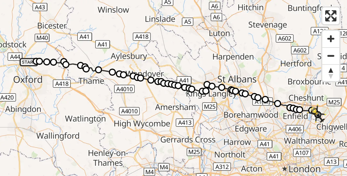 Flight route Police Helicopter Cherwell - Metropolitan Police Air Support Unit Lippitts Hill, 03 September 2026, 15:36
