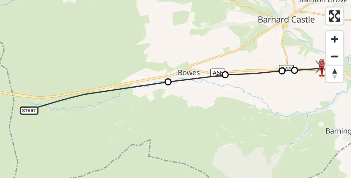Flight route Air Ambulance Helicopter Bowes - Rokeby, 03 September 2026, 15:46
