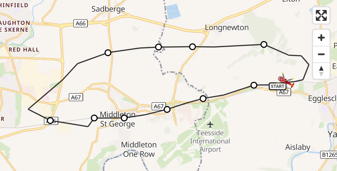 Flight route Air Ambulance Helicopter Egglescliffe - Egglescliffe, 03 September 2026, 16:02