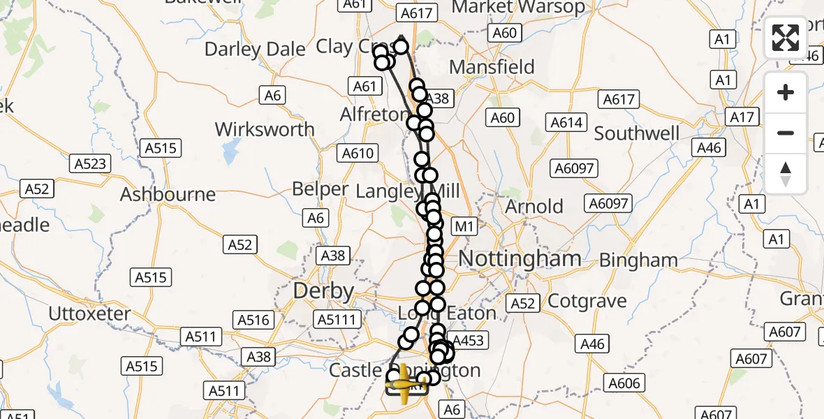 Flight route Police Aircraft East Midlands Airport - East Midlands Airport, 03 September 2026, 16:19