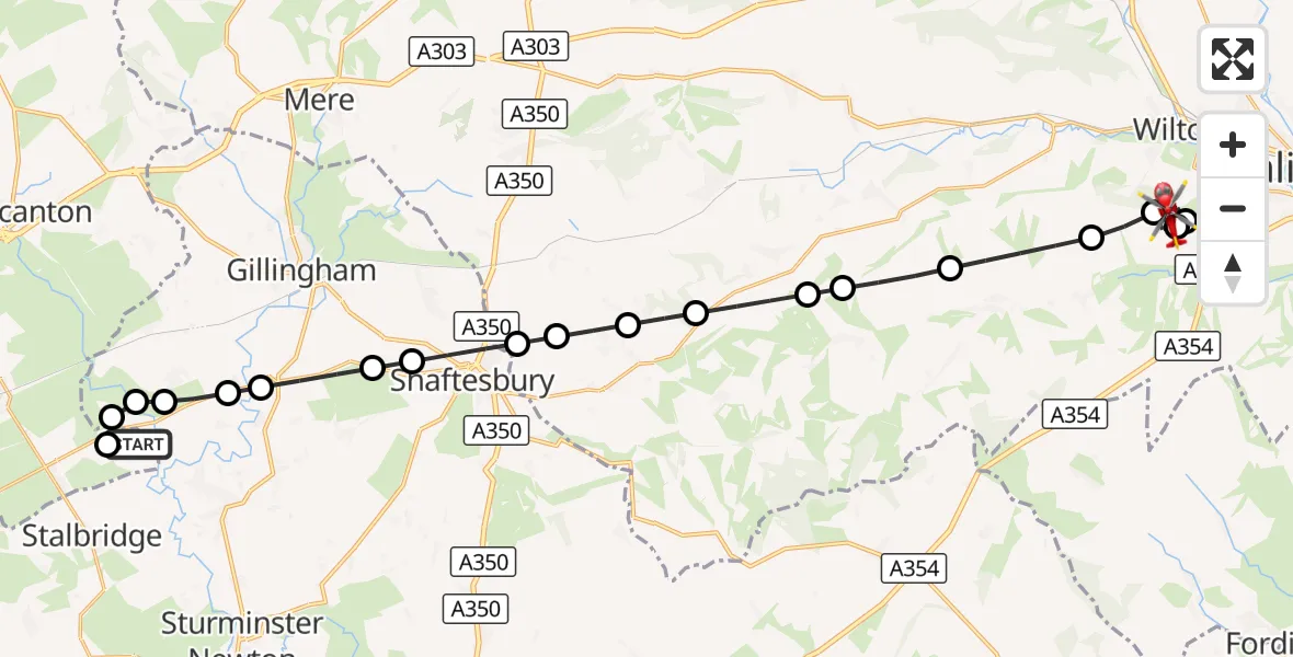 Flight route Air Ambulance Helicopter Henstridge Airfield - Wilton, 03 September 2026, 18:01