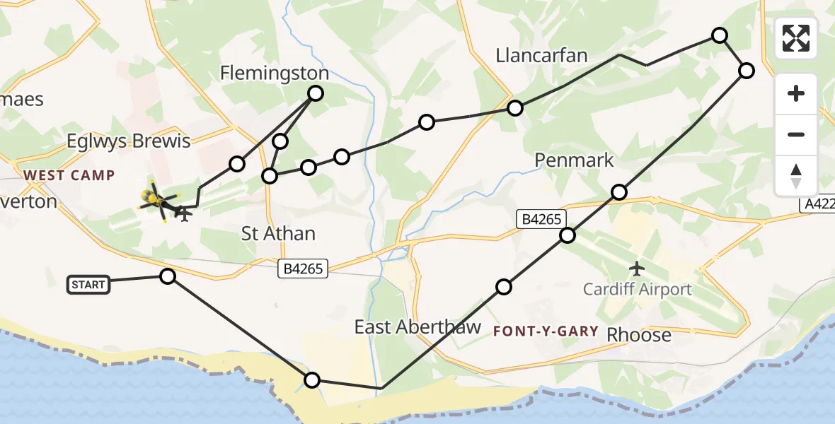 Flight route Police Helicopter Boverton - MOD St Athan, 03 September 2026, 18:28