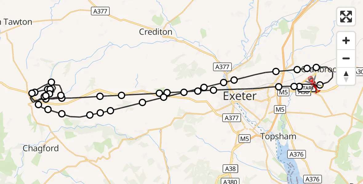 Flight route Air Ambulance Helicopter Exeter International Airport - Exeter International Airport, 03 September 2026, 18:32