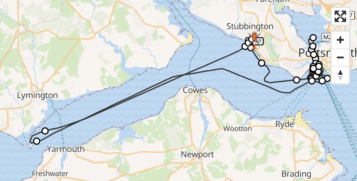 Flight route Coastguard Helicopter Solent Airport - Solent Airport, 03 September 2026, 18:46