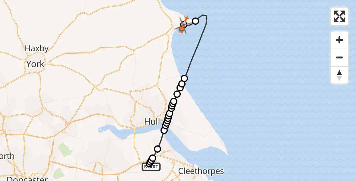 Flight route Coastguard Helicopter Humberside Airport - Bridlington, 03 September 2026, 18:48