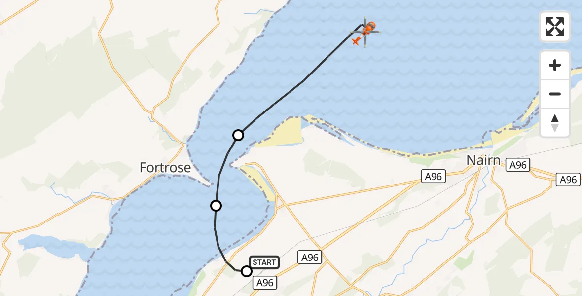 Flight route Coastguard Helicopter Inverness Airport - North Sea, 03 September 2026, 19:05