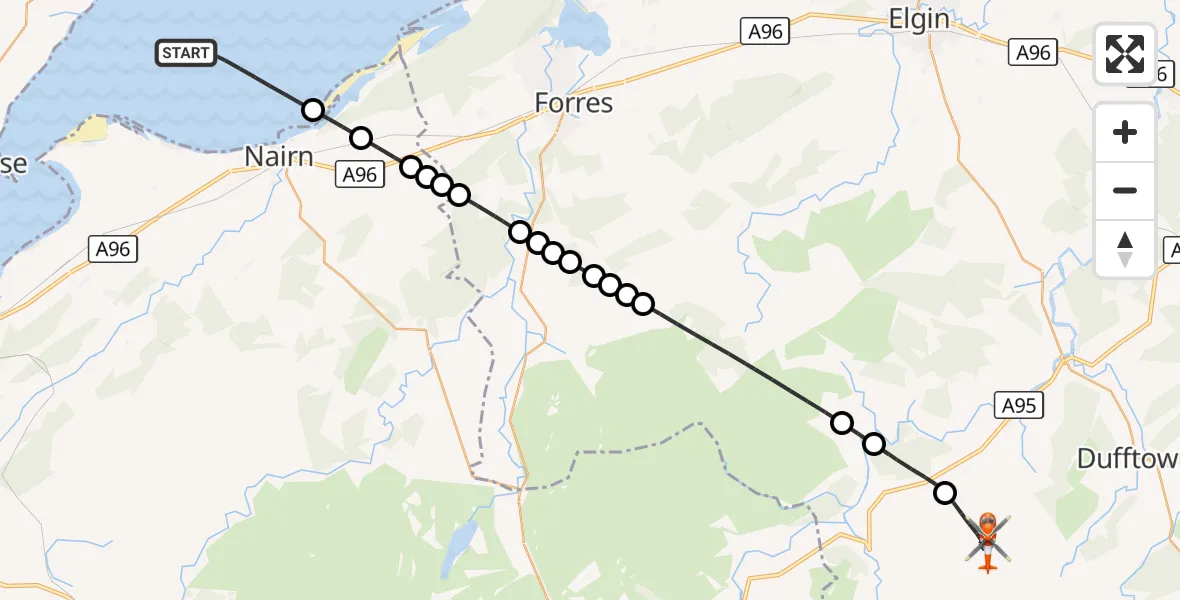 Flight route Coastguard Helicopter North Sea - Moray, 03 September 2026, 19:18