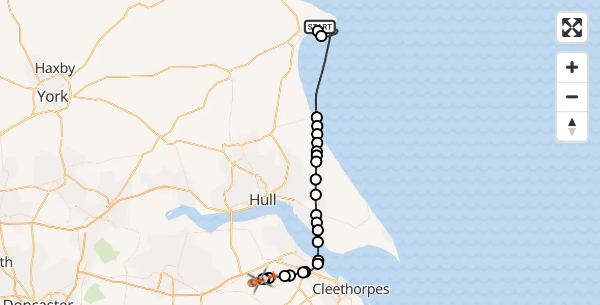 Flight route Coastguard Helicopter Bridlington - Humberside Airport, 03 September 2026, 19:25