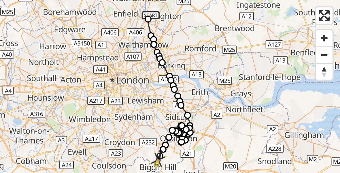 Flight route Police Helicopter Sewardstonebury - London Biggin Hill Airport, 03 September 2026, 19:36