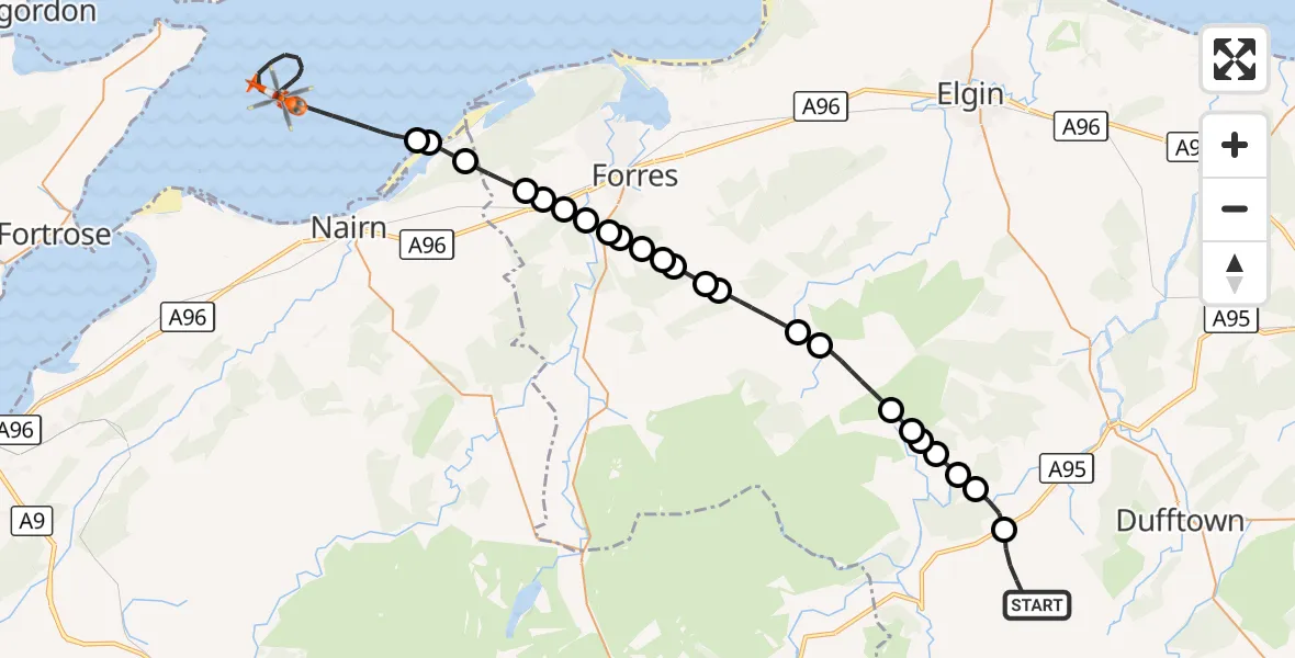 Flight route Coastguard Helicopter Moray - North Sea, 03 September 2026, 19:41