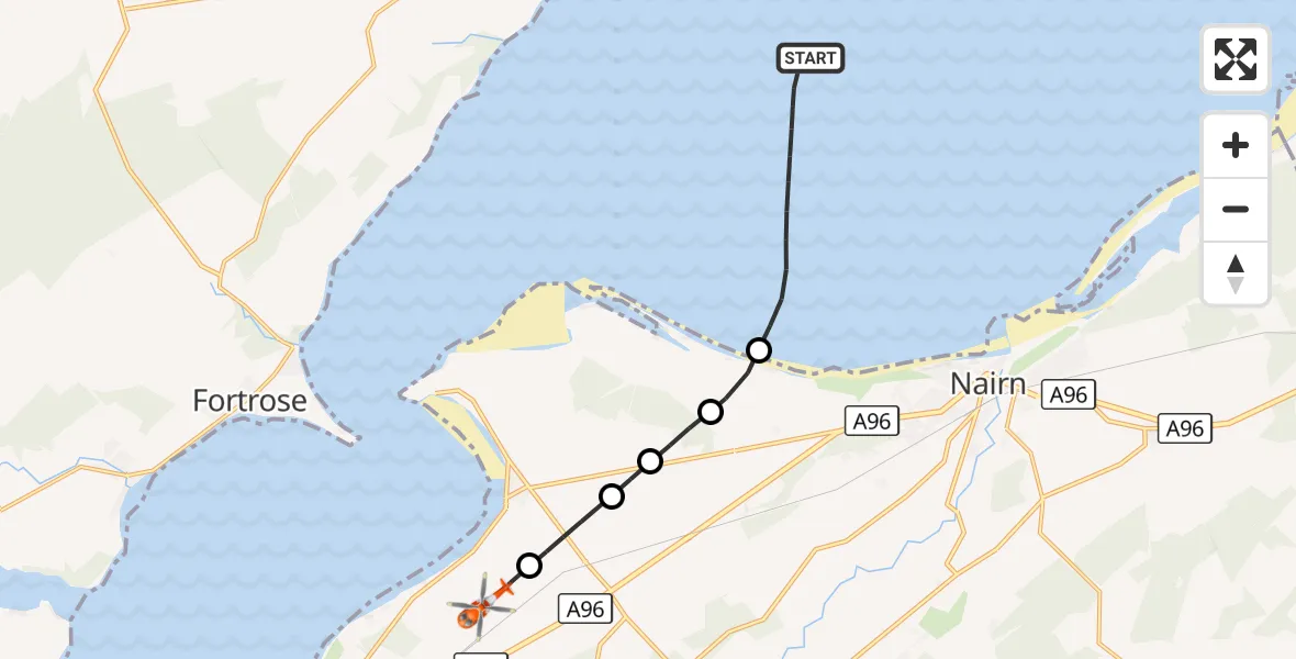 Flight route Coastguard Helicopter North Sea - Inverness Airport, 03 September 2026, 20:20