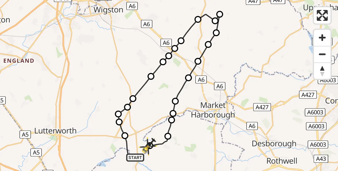 Flight route Police Helicopter Husbands Bosworth - Husbands Bosworth Airfield, 03 September 2026, 20:20