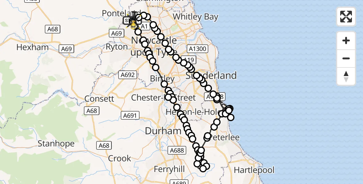 Flight route Police Helicopter Newcastle International Airport - Newcastle International Airport, 03 September 2026, 22:03