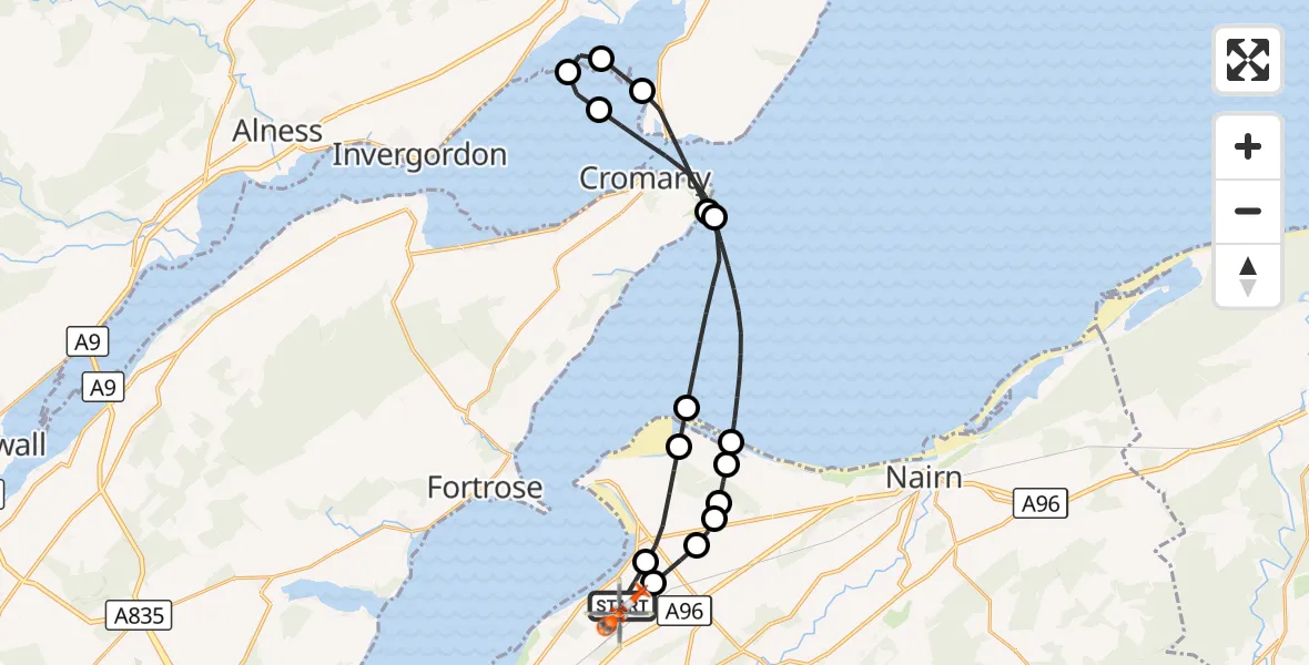 Flight route Coastguard Helicopter Inverness Airport - Inverness Airport, 03 September 2026, 22:58