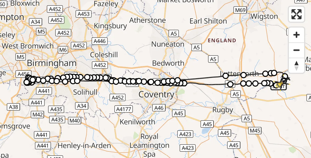 Flight route Police Helicopter Harborough - Harborough, 03 September 2026, 23:00