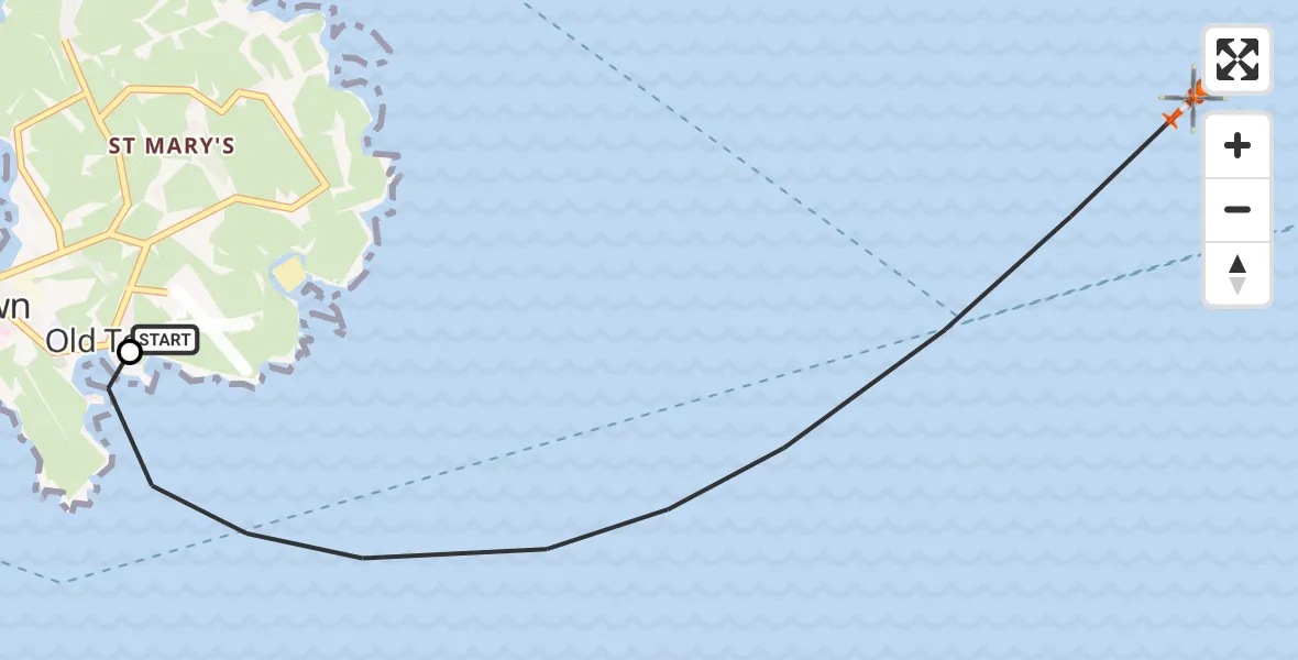 Flight route Coastguard Helicopter St. Mary's Airport - North Atlantic Ocean, 04 September 2026, 00:19