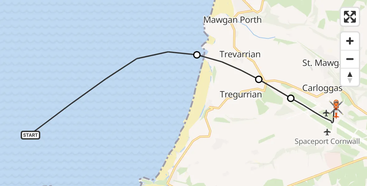 Flight route Coastguard Helicopter Bristol Channel - Cornwall Airport Newquay, 04 September 2026, 00:39