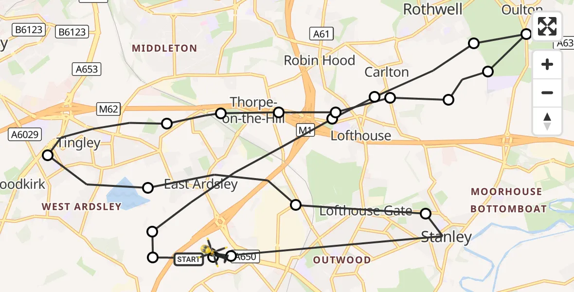 Flight route Police Helicopter East Ardsley - East Ardsley, 04 September 2026, 03:18